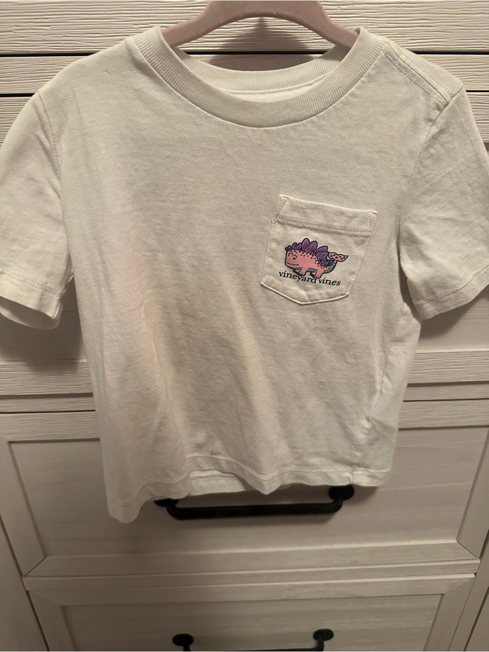 Vineyard Vines White Kids Short-Sleeve Pocket Tee with Pink & Purple Whale